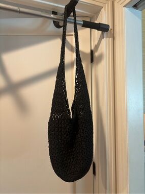 Vintage Donna Karen New York Black Label Black Crochet Shoulder Bag.